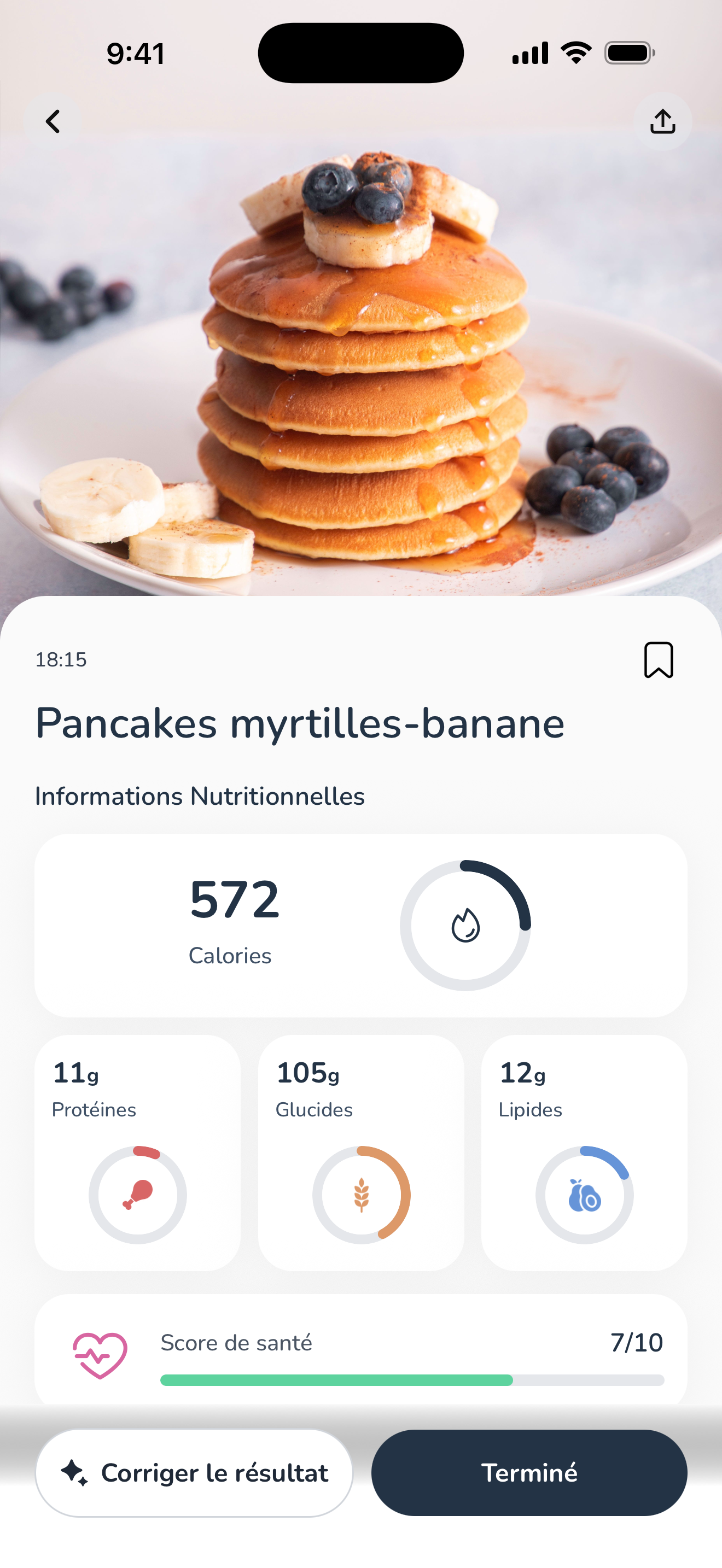 Valeurs nutritionnelles après le scan